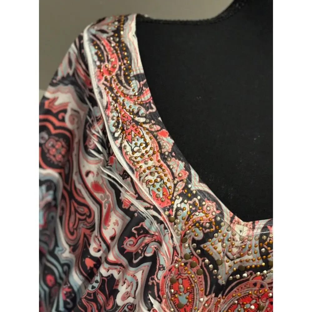 Live & Let Live V neck flutter Sleeve Top Women's Sz 2xl studs rock boho‎ artsy